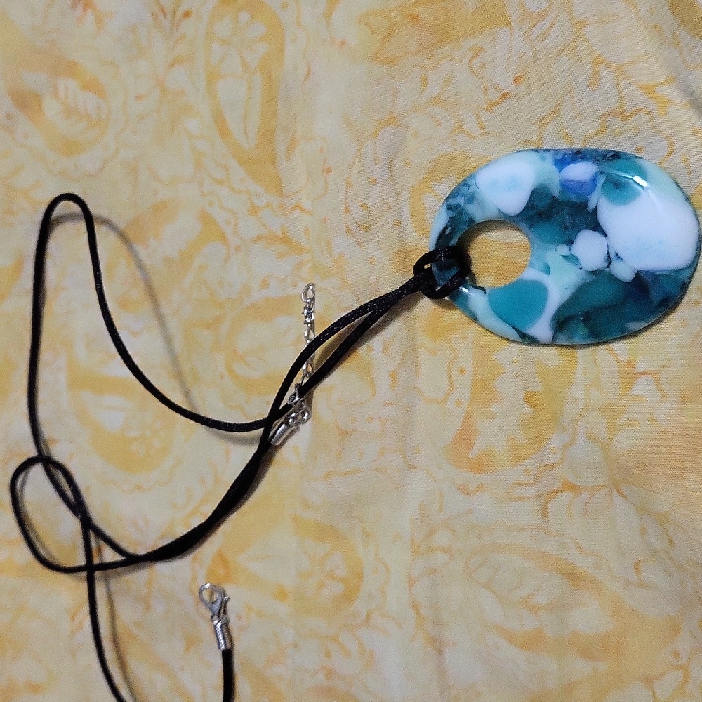 Fused glass necklace. White, Blue, And Turquoise